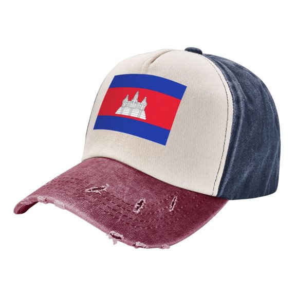 Kampuchea Baseball Cap Distressed Adjustable Vintage Cotton Denim Hat for Women Men