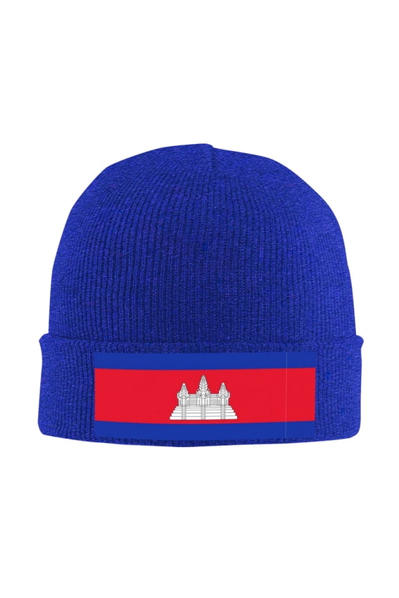 Kampuchea Winter Beanie Hats for Men Women Warm Cozy Knitted Cuffed Skull Cap Blue