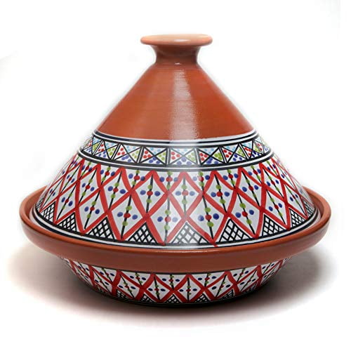 Kamsah Hand Made and Hand Painted Tagine Pot | Moroccan Ceramic Pots For Cooking and Stew Casserole Slow Cooker (Medium, Supreme Bohemian Red)