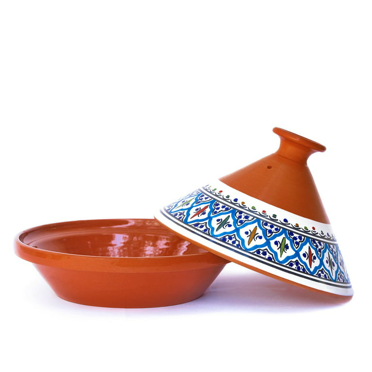 KAMSAH Hand Made and Hand Painted Tagine Pot | Moroccan Ceramic Pots for Cooking and Stew Casserole Slow Cooker (Medium, Turquoise), Brown