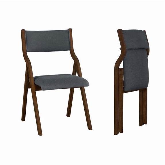 Kamsly Upholstered Folding Chairs Set of 2, Kitchen Dining-chair w/Solid Wood Frame, Portable Activity Neeting Chair,No Assembly Needed, Easy Carry and Storage,Walnut+Grey2