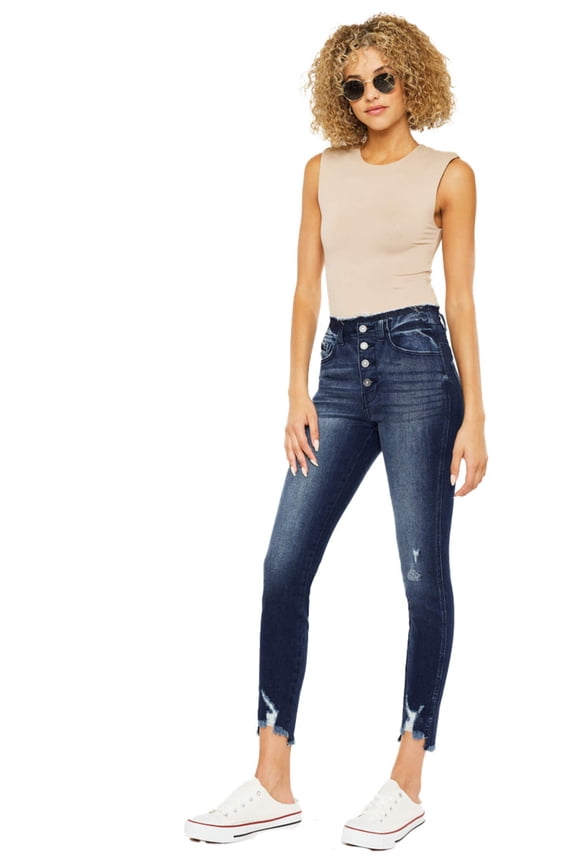 Kan Can Women's High Rise Ankle Skinny Jeans - kc8433 ST