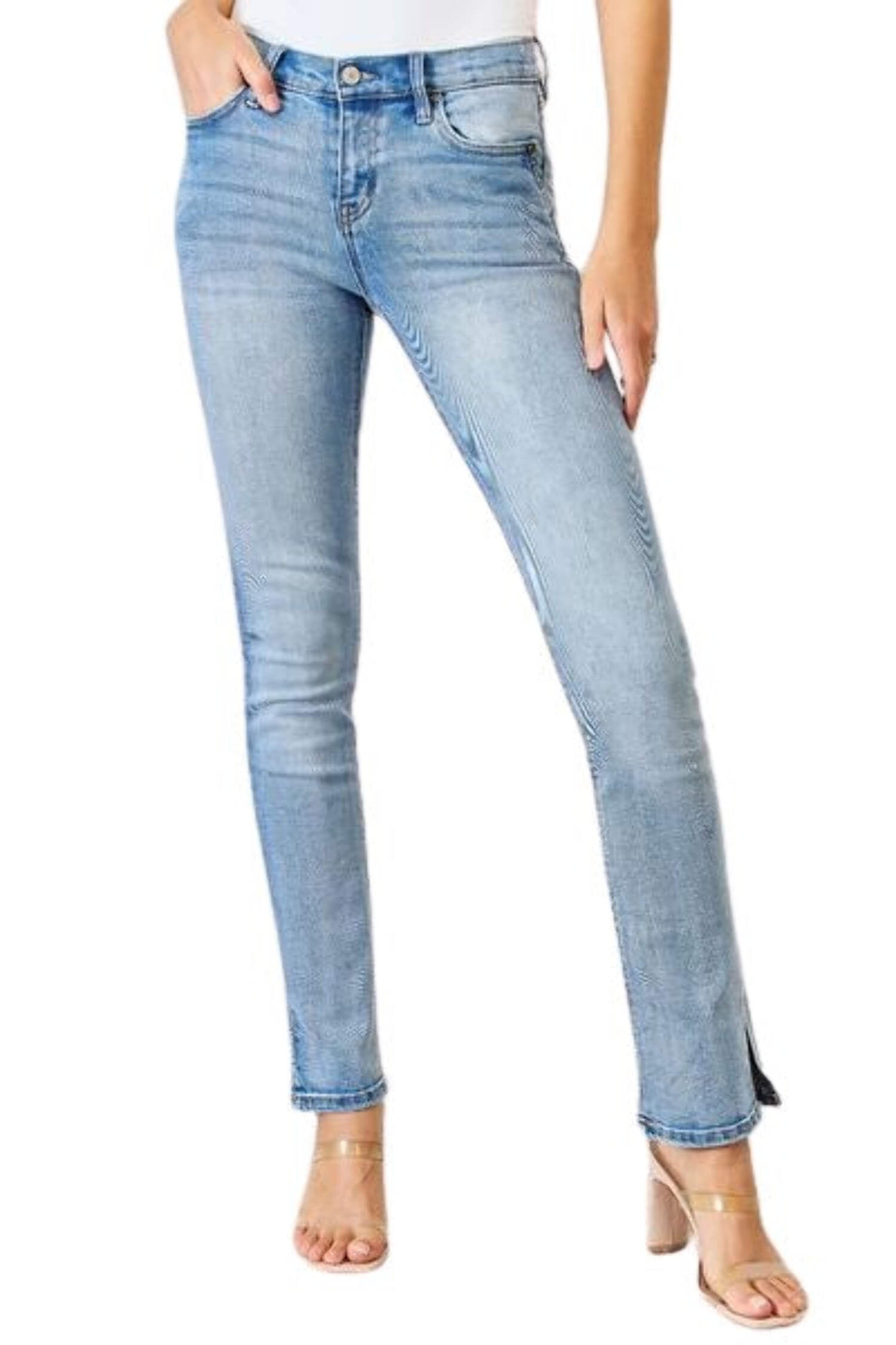 Kancan Full Size Mid Rise Y2K Slit Bootcut Jeans