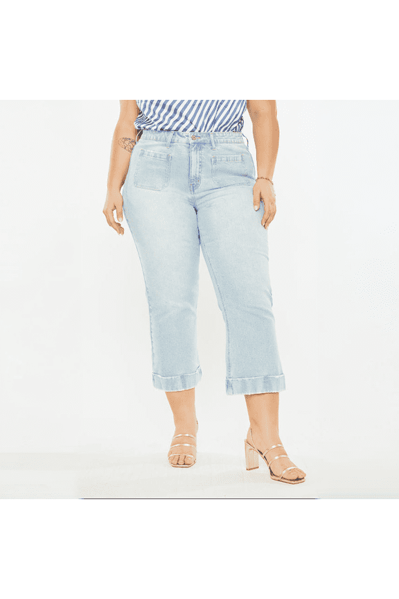 Abigail High Rise Light Wash Crop Flare Jeans (Women's Plus)