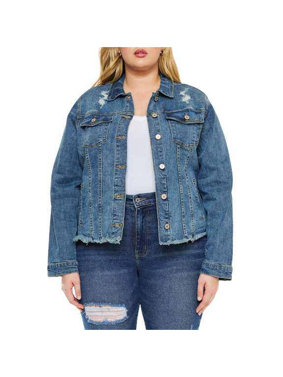 Women's Plus Loren Distressed Denim Outerwear Jacket