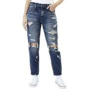 KanCan Womens High Rise Distressed Mom Jeans