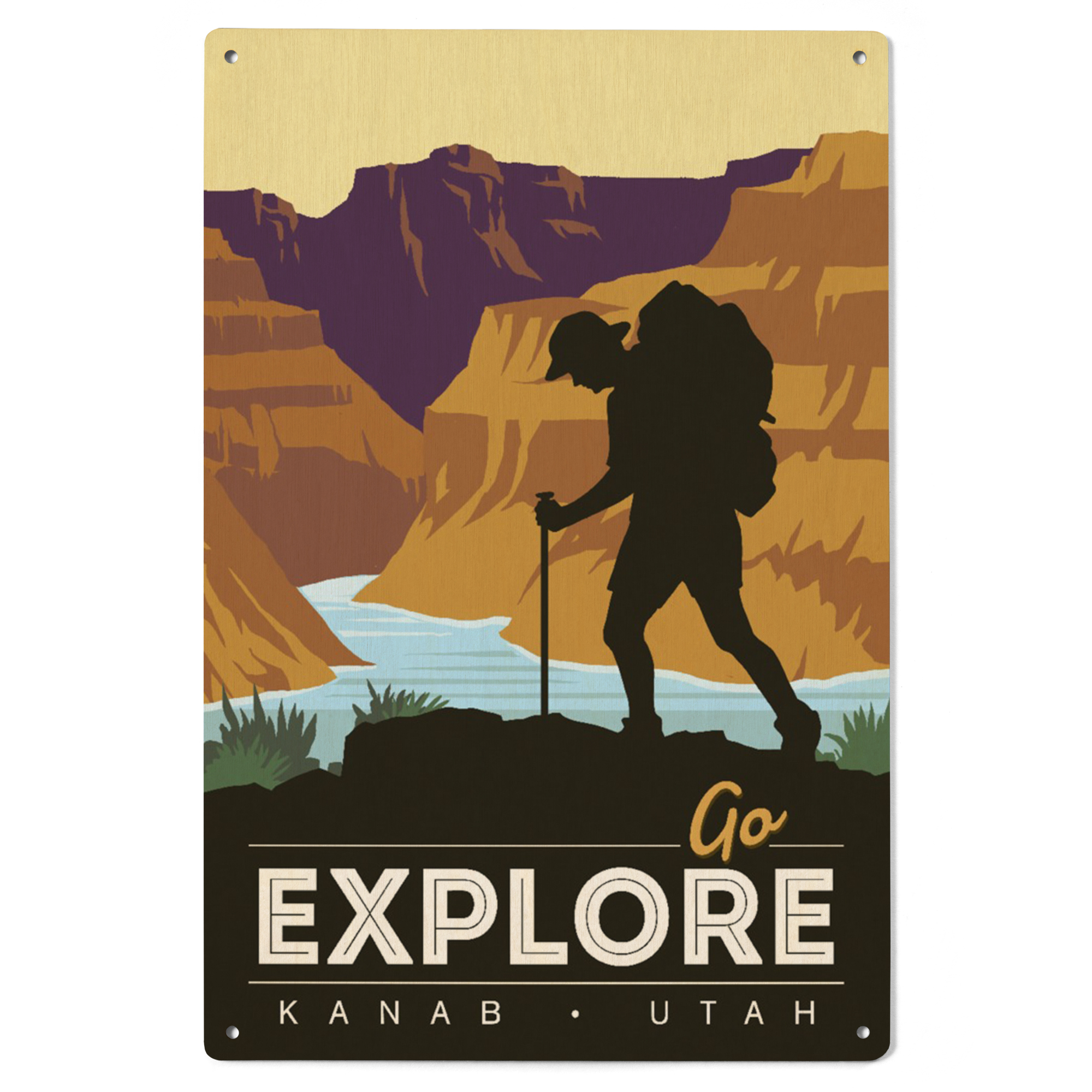 Kanab, Utah, Go Explore, Backpacker, Vector Style Birch Wood Wall Sign ...