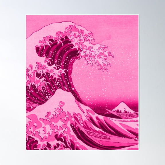 Kanagawa Japanese Art The Great Wave Bright Hot Pink Poster Wall Art UNFRAMED PAPER POSTER