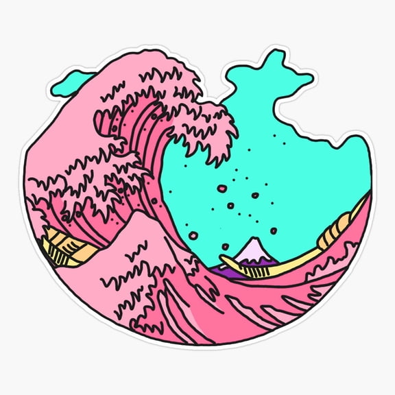 Kanagawa Kawaii Surf Wave Design Sticker
