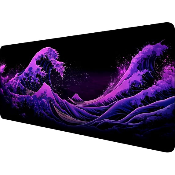 Kanagawa Mouse Pad Japan Legend Surfing Fantasy Purple Large Gaming Mouse Mat with Stitched Edges,Non-Slip Waterproof Rubber Base Mous Mat Office Computer Keyboard Laptop Home 31.5x11.8 Inch