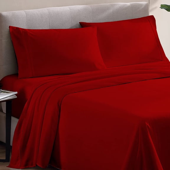 Kanak Bedding 4 Pieces Egyptian Cotton Sheet Set with 19" deep Pocket,1 Flat Sheet,1 Fitted And 2 Pillowcases, 1000TC( California King, Red)