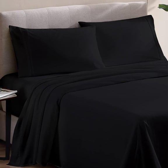 Kanak Bedding 4 Pieces Egyptian Cotton Sheet Set with 19" deep Pocket,1 Flat Sheet,1 Fitted And 2 Pillowcases, 1000TC( Queen, Black )