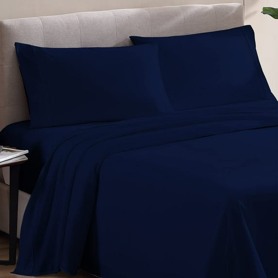 Kanak Bedding 4 Pieces Egyptian Cotton Sheet Set with 19" deep Pocket,1 Flat Sheet,1 Fitted And 2 Pillowcases, 1000TC( Queen,Navy Blue)