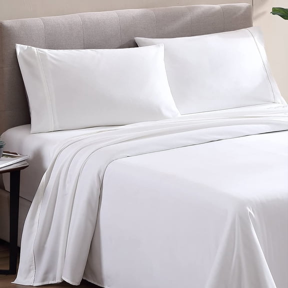 Kanak Bedding 4 Pieces Egyptian Cotton Sheet Set with 19" deep Pocket,1 Flat Sheet,1 Fitted And 2 Pillowcases, 1000TC(Short Queen,White)