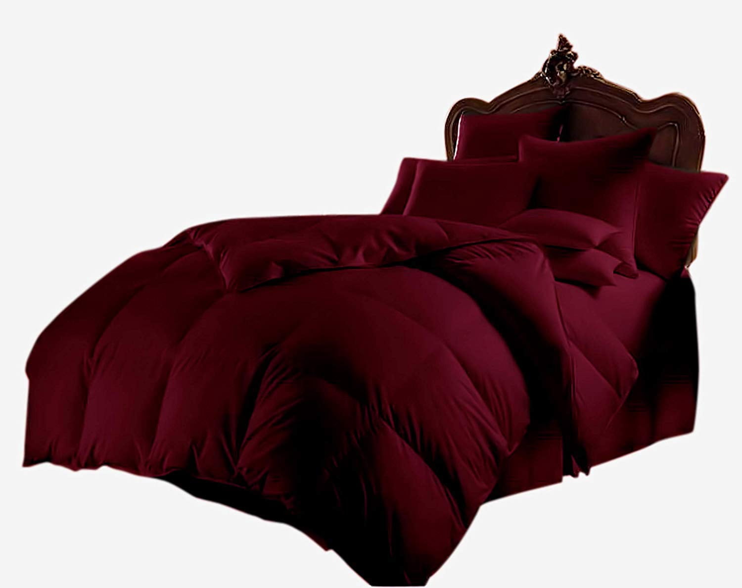 Kanak Bedding- 5pc Sheet Set with 300GSM Comforter Size-Short Queen, 100% Cotton, 600 Thead Count, Colour Burgundy