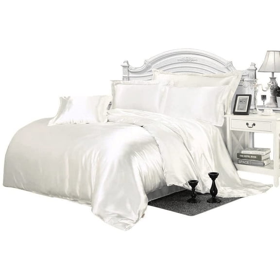 Kanak Bedding 7 Piece All Season - Satin Comforter Set (Comforter + Flat Sheet + Fitted Sheet 19'' + 4 Pillowcases) 600 GSM Comforter Sheet Set Wrinkle Fade Free for All Seasons(Full Size,White)