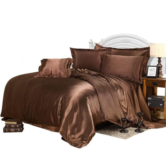 Kanak Bedding All-Season Ultra Soft 500 GSM Full Size Silky Satin 7Pcs Comforter Set (Comforter + Fitted 15"+ Flat + 4 Pillow Case) Chocolate