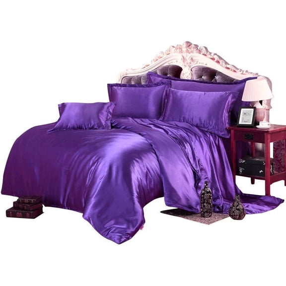 Kanak Bedding All-Season Ultra Soft 500 GSM Over Size King Silky Satin 7Pcs Comforter Set (Comforter + Fitted 15"+ Flat + 4 Pillow Case) Plum