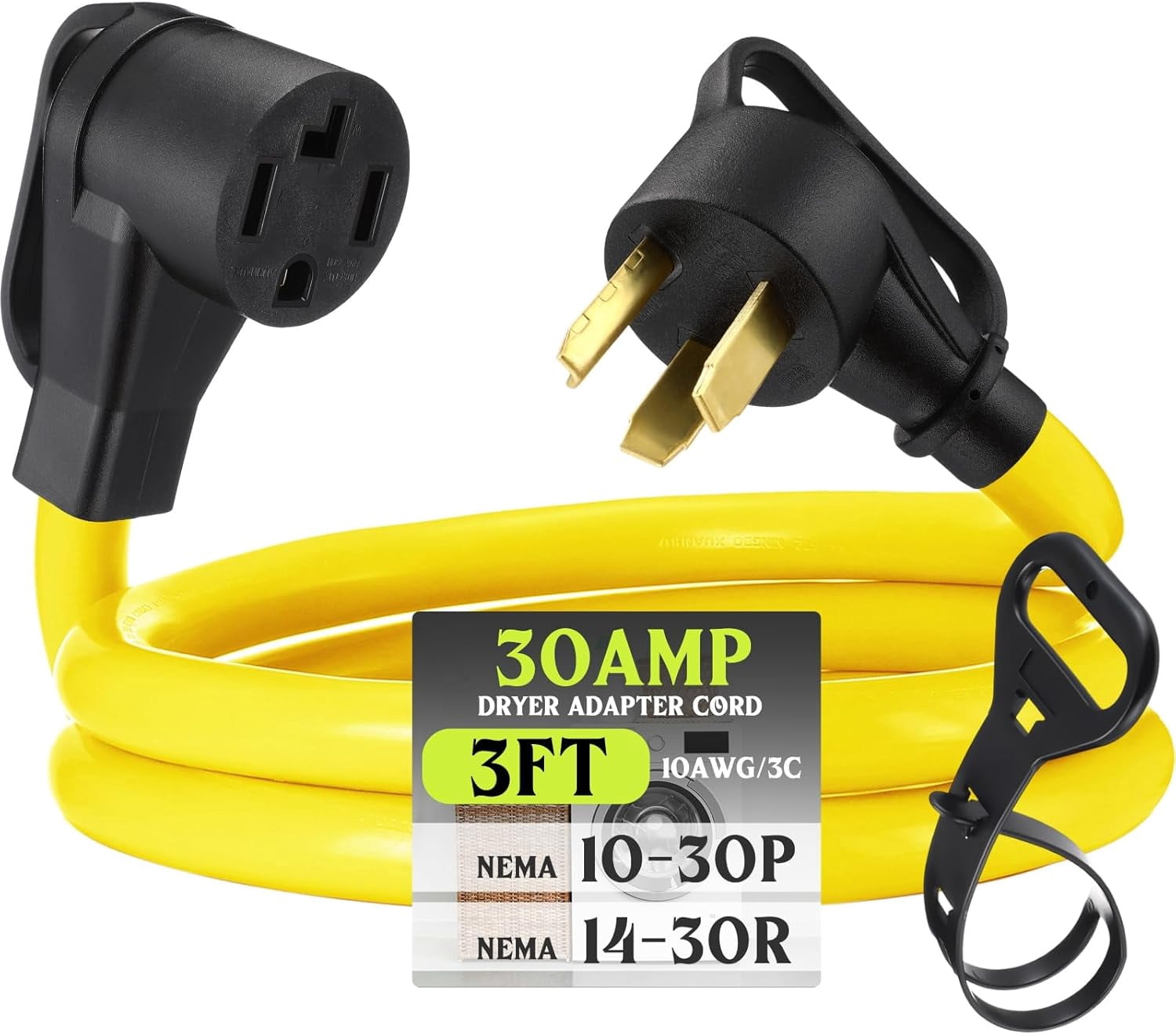 3 ft Dryer Adapter 4 Prong to Prong Convert Cord Compatible with Nema 10-30p Plug 14-30r Receptacle 3male Female Outlet 10 Awg STW Etl Listed(Yellow)