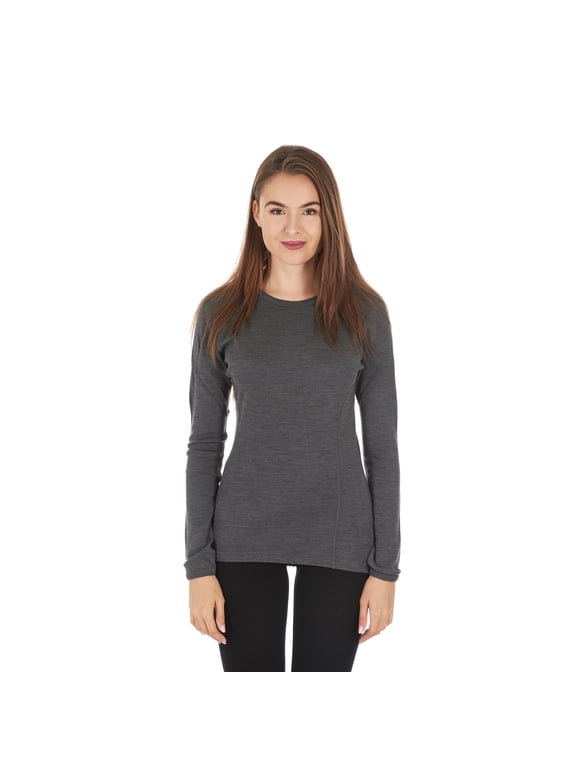 100% Merino Wool - Women's Midweight Base Layer - Long Sleeve Crew - Charcoal Gray - 3X-Large