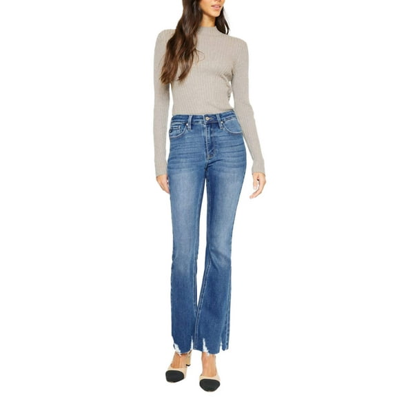 Kancan - Brenda High-Rise Bootcut Jeans with Distressed Hem (31.5" Inseam) - ESSENTIAL, KC11259