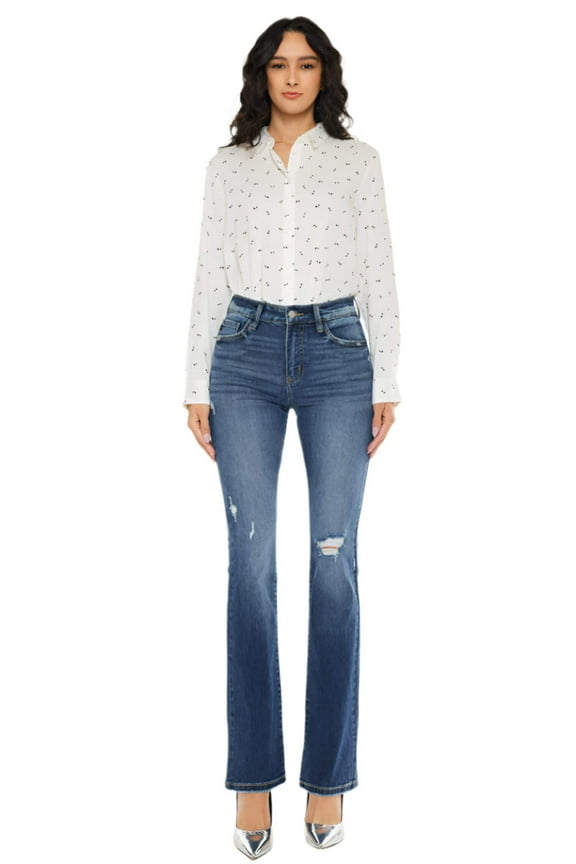 - Brooklyn High-Rise Skinny Bootcut Jeans in Dark Wash (32" Inseam) - Essential, KC20056D