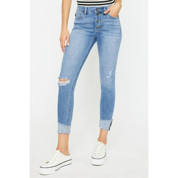 Kancan Distressed Cat's Whiskers Button Fly Jeans