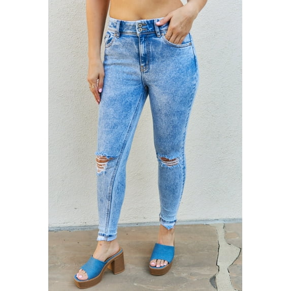 Kancan Emma Womens High Rise Distressed Skinny Jeans Color: Light, Size: 0(23)