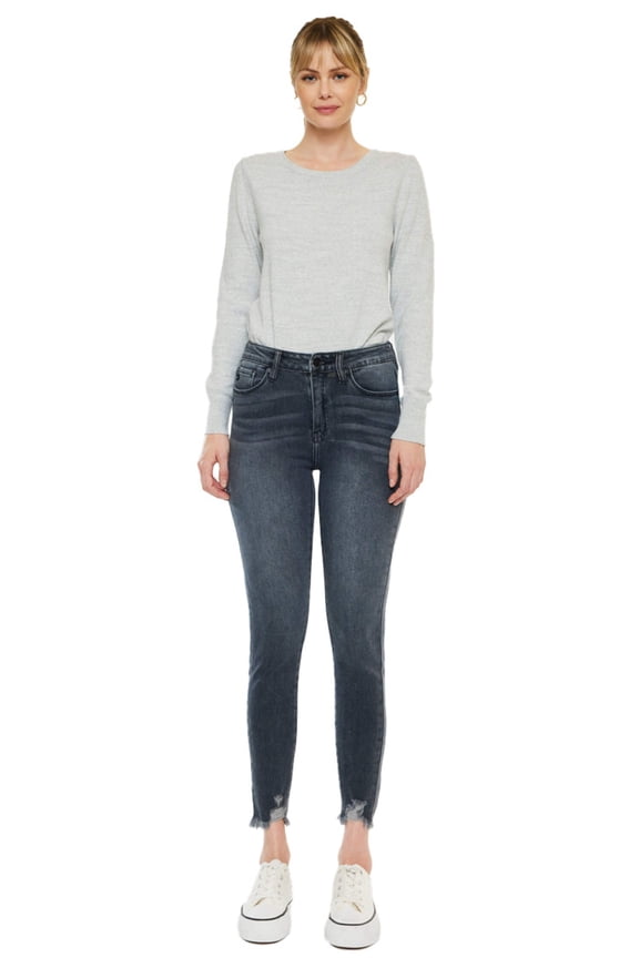 - Esther High-Rise Ankle Skinny Jeans with Raw Destructed Hem (27.5" Inseam) - KC7274LG -ST