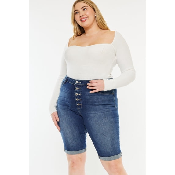 Kancan Full Size Cat's Whiskers Button Fly Denim Shorts