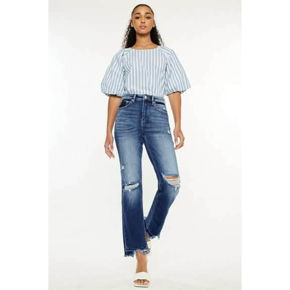 Kancan High Rise Distressed Slim Straight Jeans