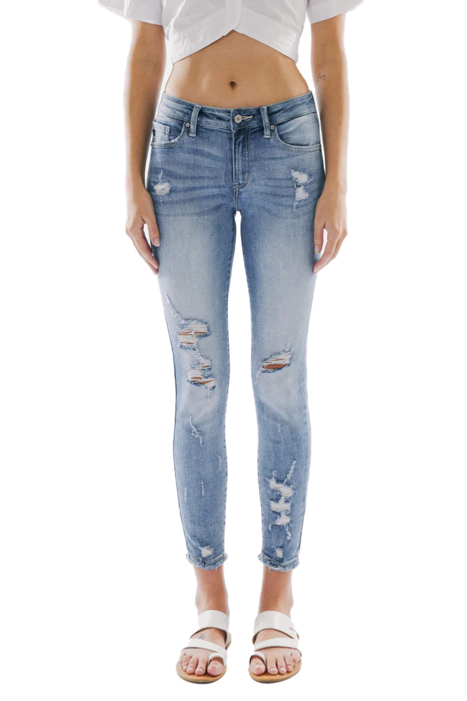 SALT TREE KanCan Women's High Rise Skinny Jeans - Heavily Faded Denim, Five Pocket Style - View #7