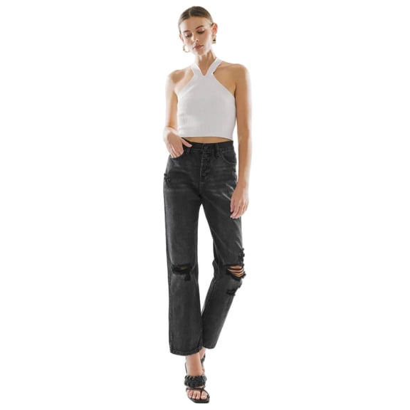 Kancan - Lynne Ultra High-Rise Straight Jeans in Rigid Dark Grey (30" Inseam) - kc6387dgop