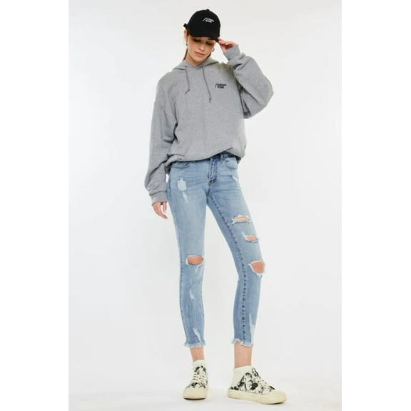 Kancan Mid Rise Distressed Ankle Skinny Jeans