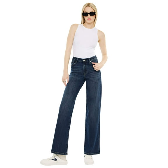 Kancan - High-Rise Wide-Leg Jeans in Luxurious Dark Stone Wash (31" Inseam) - Essential, kc20030D