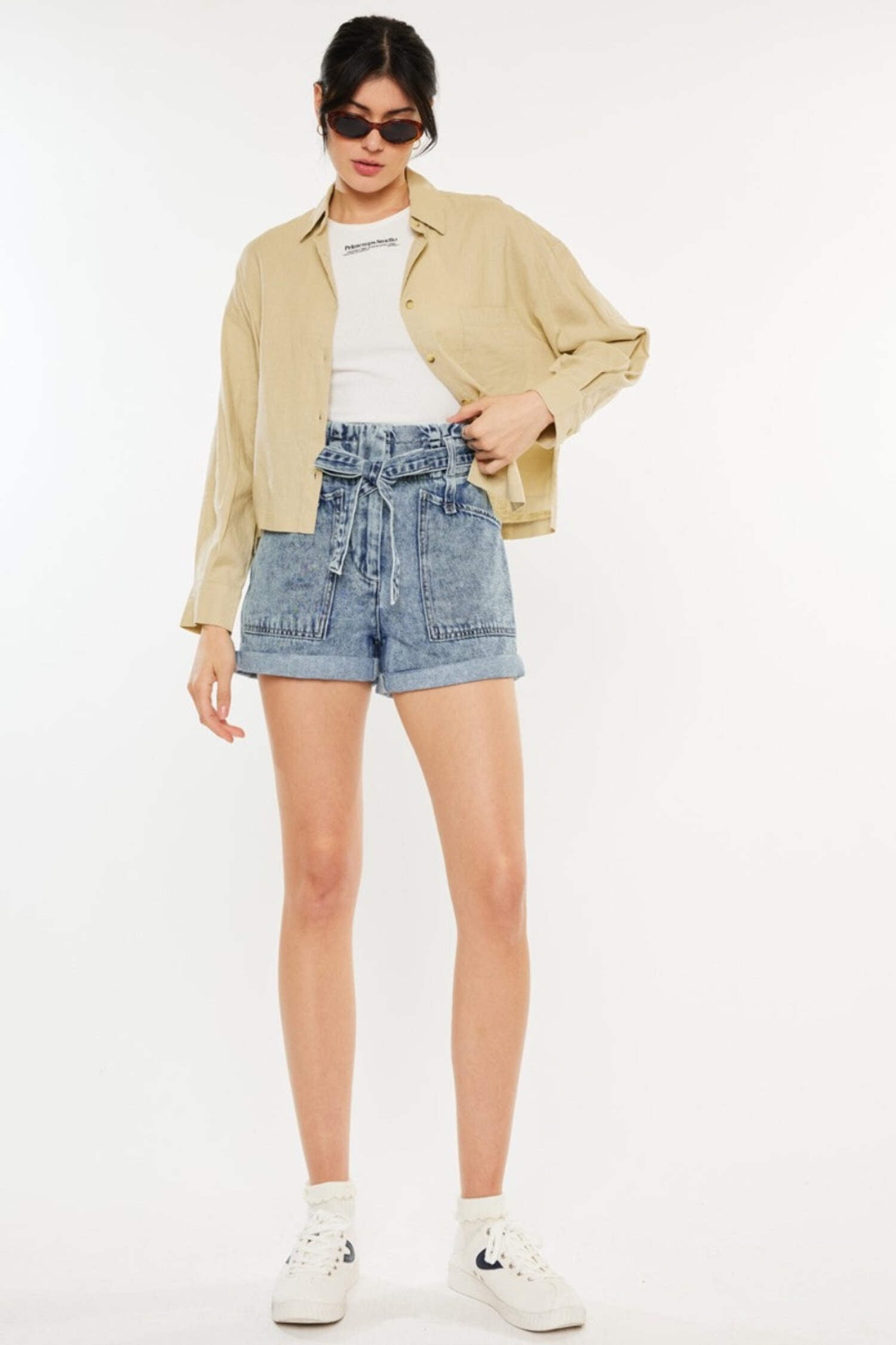 Kan Can High Rise Paper Bag Mom Shorts