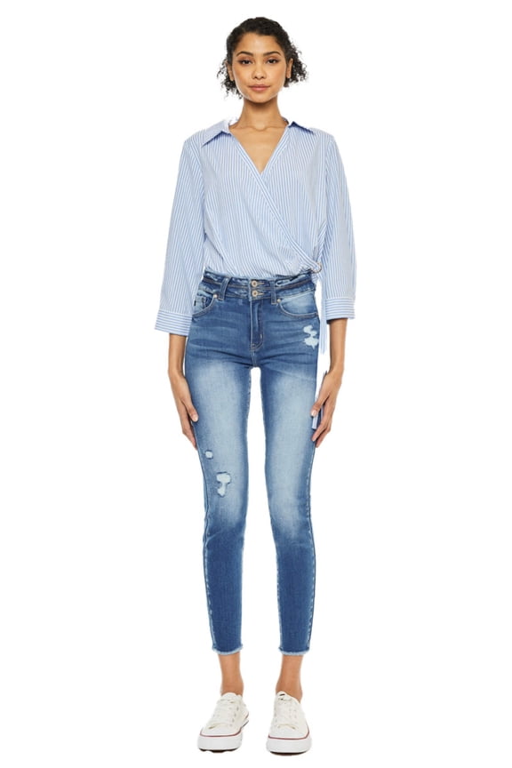 - Women's HIGH Waist Ankle Length Two Button Jeans - KC7317