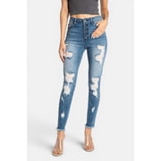 Kancan - Womens High Rise Button Fly Distressed Super Skinny Jeans - kc7310