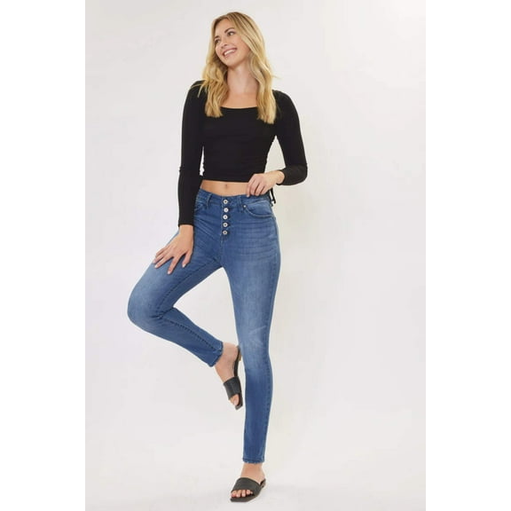 Kancan - Women's High Rise Curvy Button Fly Super Skinny Jeans - KC7114