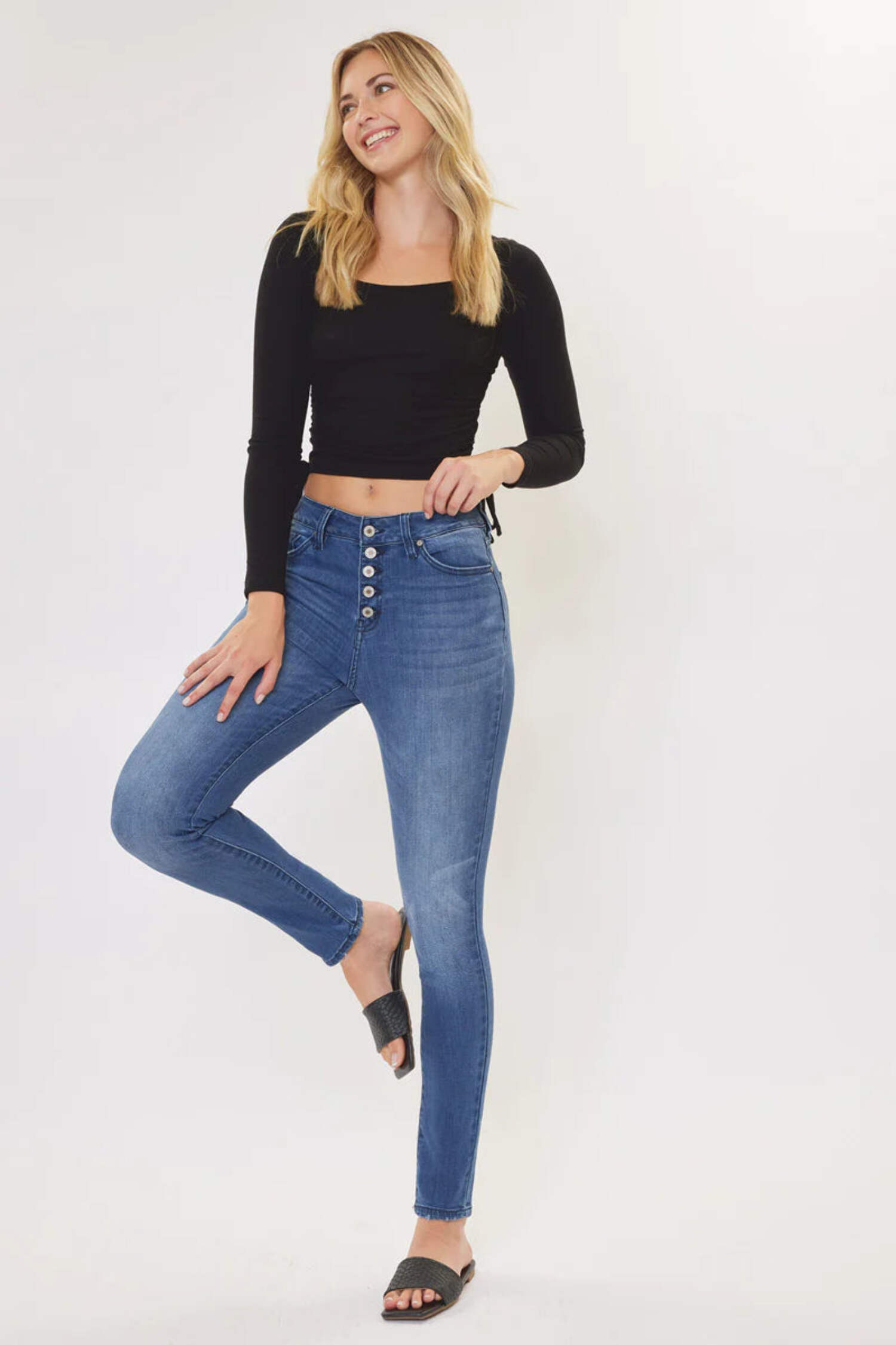 Kancan Women's High Rise Button Fly Super Skinny Jeans - KC7273 (True To Size Fit)