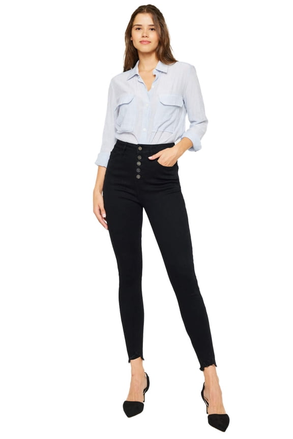 - Women's Stretchy Five Pocket Distressed High Waist Jeans - ST