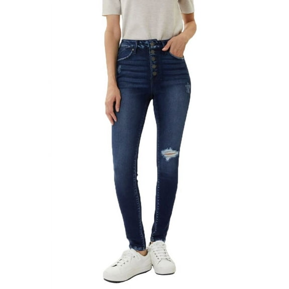 Kancan Womens Donovan High Rise Super Skinny Denim Jeans (Dark Wash, 5/26)