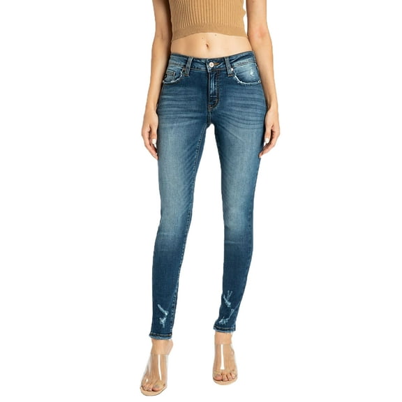 Kancan Womens Molly Mid Rise Super Skinny Denim Jeans (Dark Wash, 11/29)