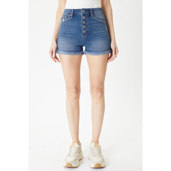 Kancan Womens Ultra High Waist Distressed Denim Shorts (L)