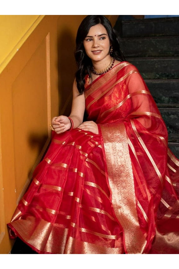 Kanchipuram Saree In Organza Fabric Premium Indian Clothing Collection