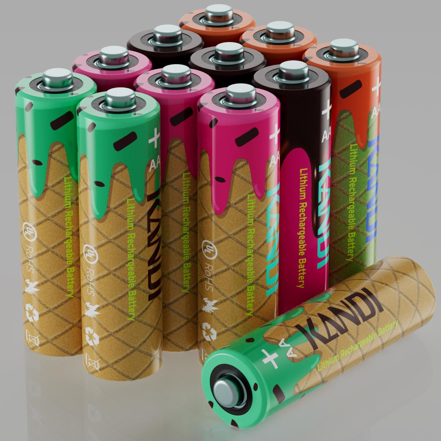 Kandi AA Lithium Rechargeable Batteries 12 Pack-Waffle