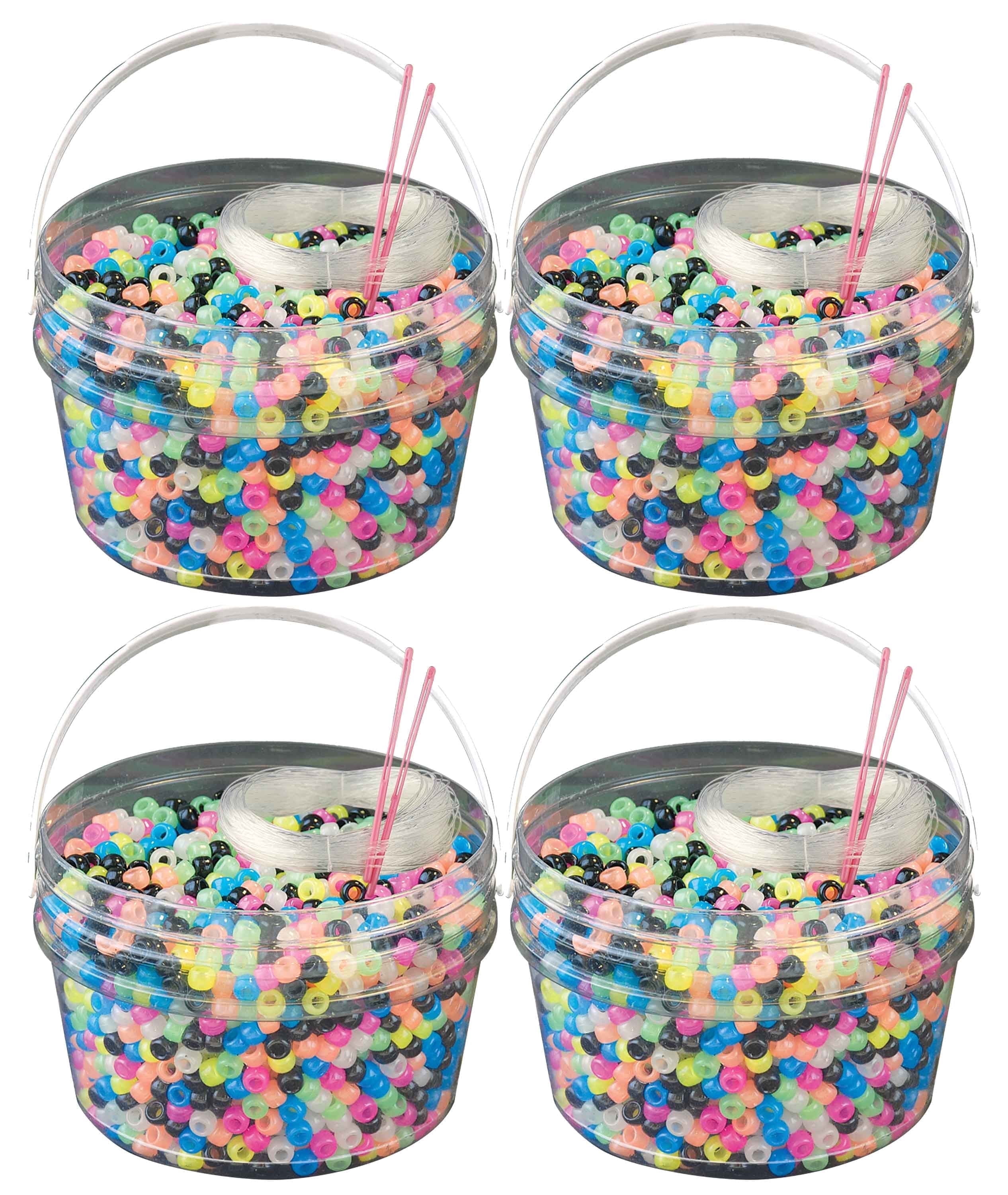The Beadery - Kandi Kids Bucket, Glow Kandi Multi - 6 Lbs Beads, Cord, Needles in 4 Tubs - USMP6500072