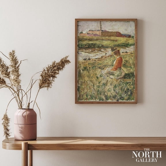 Kandinsky Impressionist Landscape Poster, Lady Sitting On The Grass Art Print, Nature Scene Wall Art Calm Home Gallery UNFRAMED Poster, Wall Art for Decor, Present, 24x36