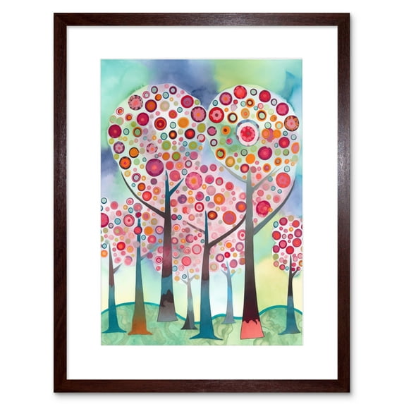 Kandinsky Inspired Trees Blooming In Spring Folk Art Watercolour Painting Artwork Framed Print Wall Art 9X7 Inch