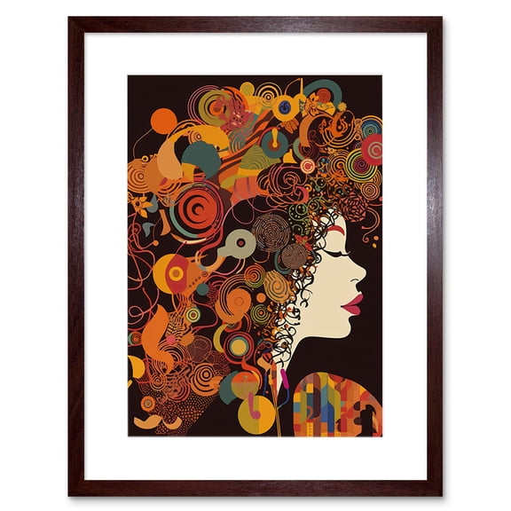 Kandinsky Inspired Woman Portrait Modern Folk Art Artwork Framed Wall Art Print 9X7 Inch